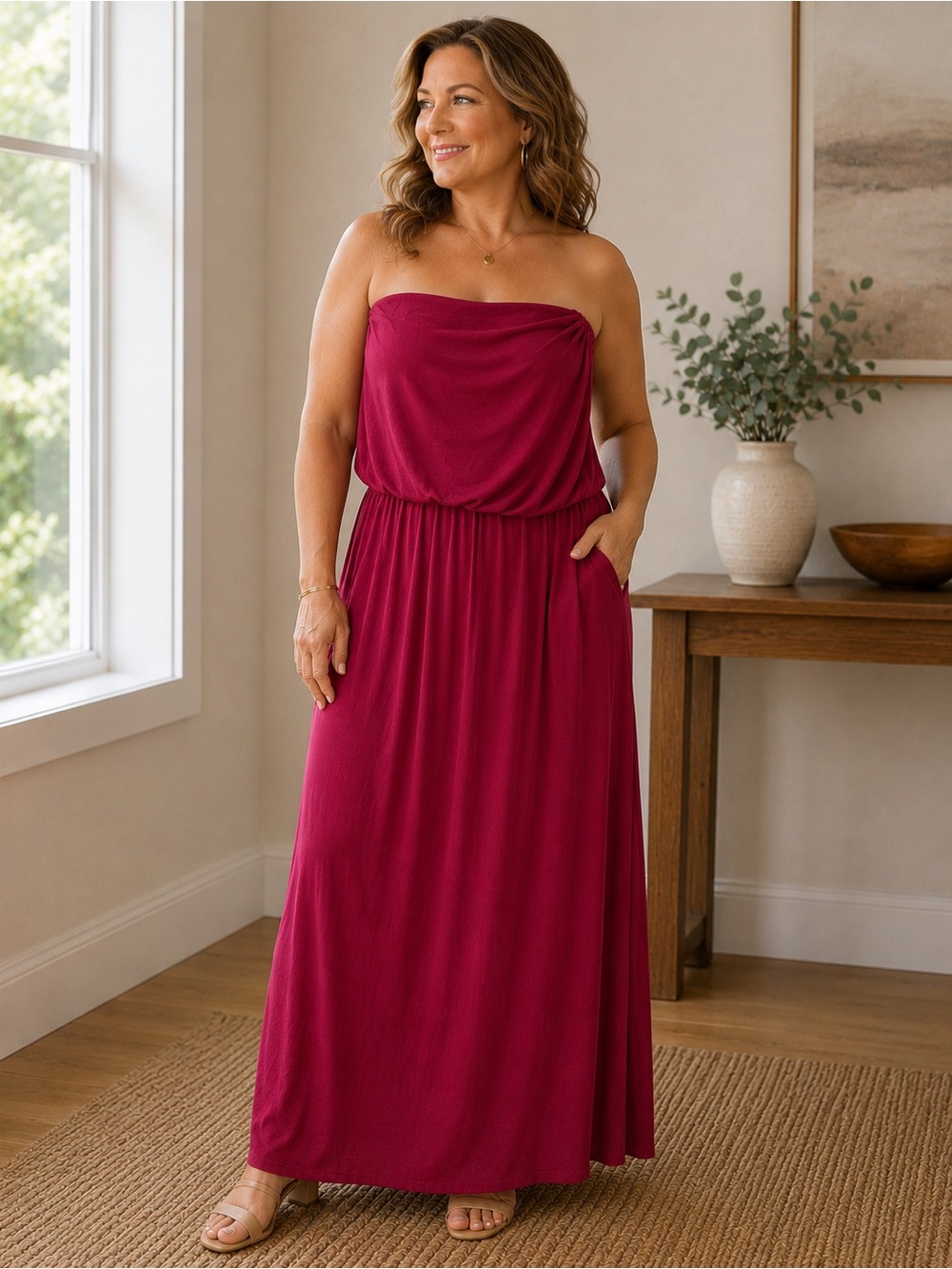 J. Jill Strapless Maxi Dress in Cranberry